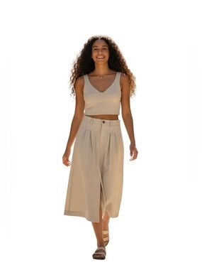 NWT Banana Republic Linen Pleated Midi Skirt & Crop Top Set size 4 women